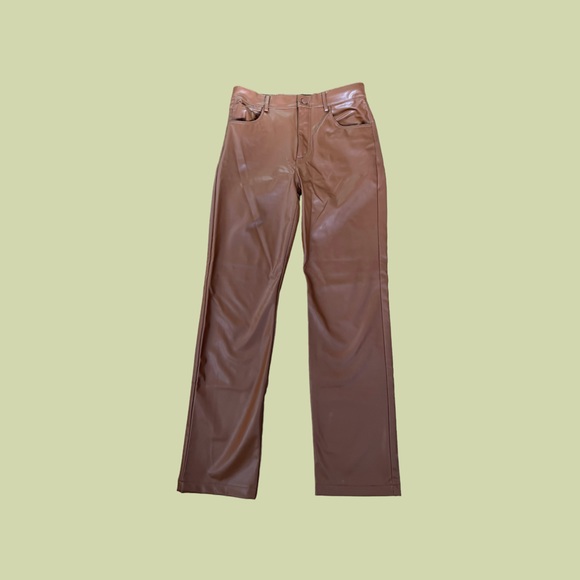 Brown Faux Leather Pants - Picture 1 of 3
